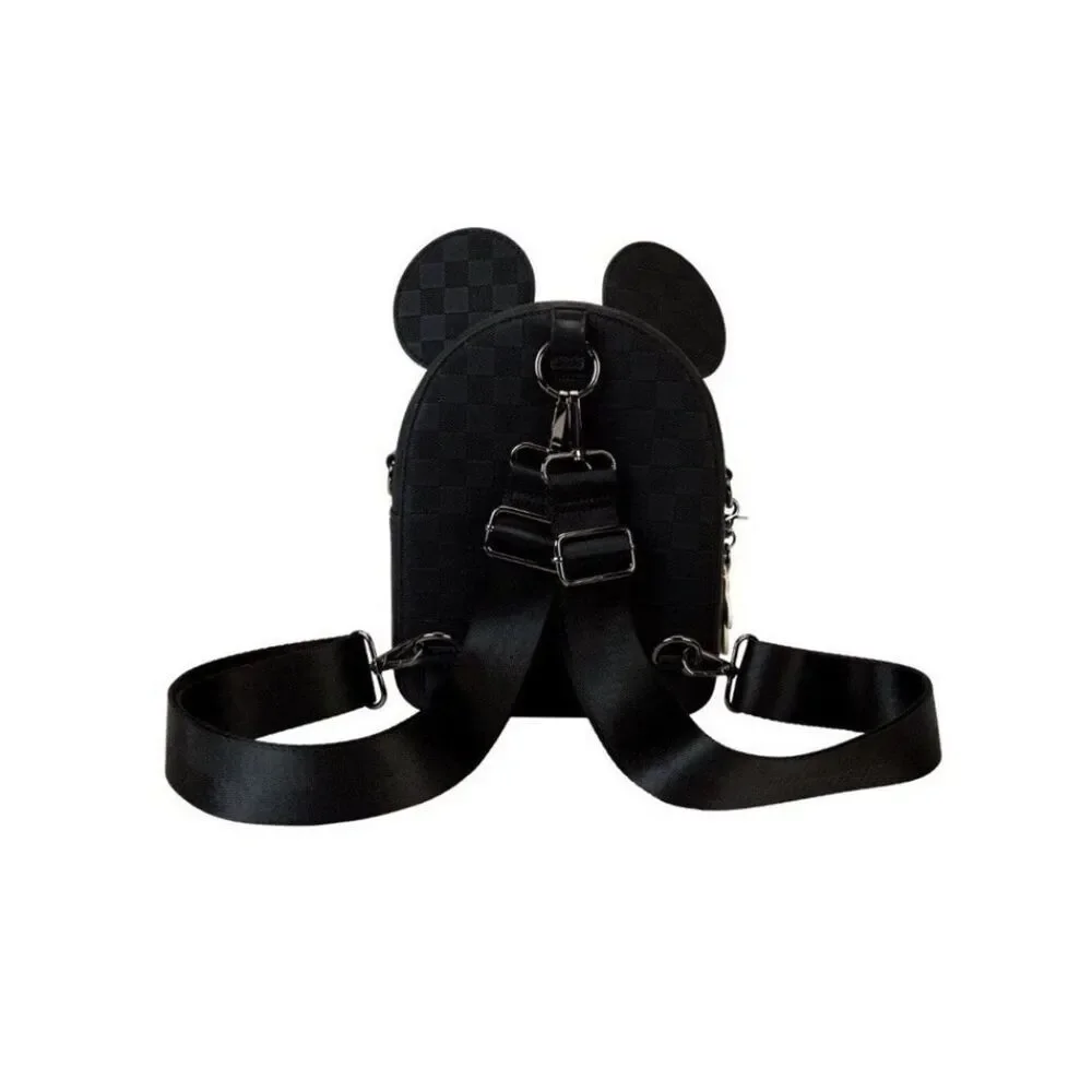 Disney Parks Loungefly Black Woven Faux Leather Mickey Mouse Ears Backpack NWT